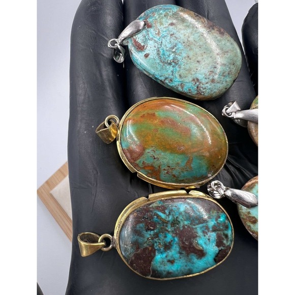 5 Natural Persian Turquoise Pendants Metal Stainless Steel Hook Bulk Lot - Picture 5 of 6